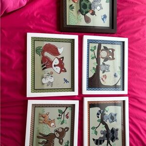 Woodland Animal Art Print Set - White, Brown Frames